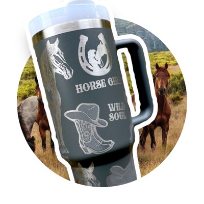 Horse Tumbler 40oz with Handle Personalized, Custom Engraved Stainless Steel Cup for Horse Lover - image1